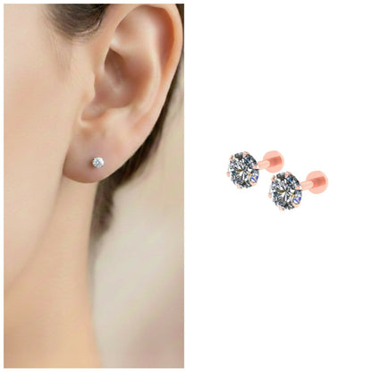 Rose Gold plated AD Flat Back Stud Earrings Internally Threaded for women and girls Combo Pack of 2
