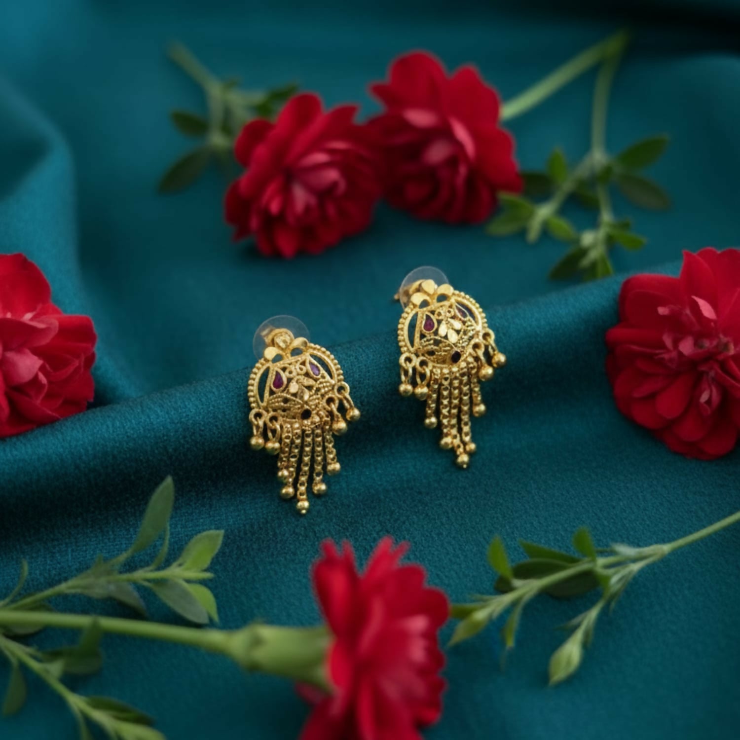 5 Line Side Latkan Golden Earrings for Women & Girls – Fancy Traditional Mina Gift