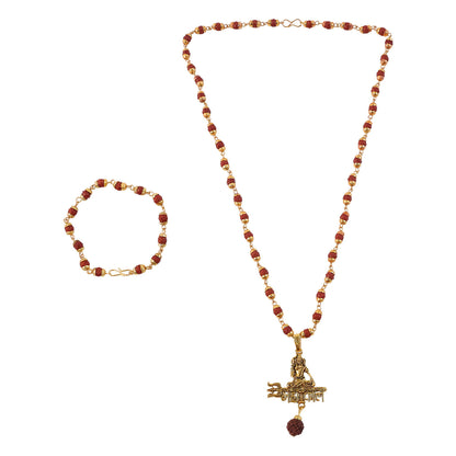 Shiv Mahakal Pendant With Rudraksha Mala & Bracelet Combo