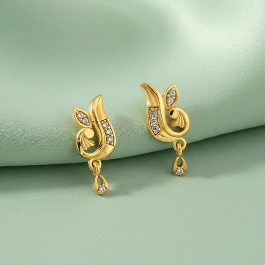 Curved Designer Drop Earrings with Crystal Highlights – Elegant Look