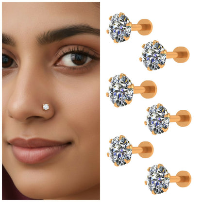 Gold plated AD Nosepin stud Flat Back Stud for women and girls Combo Pack of 6