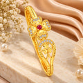 Golden-Plated Ruby CZ Four-Petal Floral & Clover Open Cuff Bracelet for Women