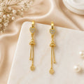 Golden-Plated CZ Pavé Heart Hoop Earrings with Mini Jhumka & Chain Dangles