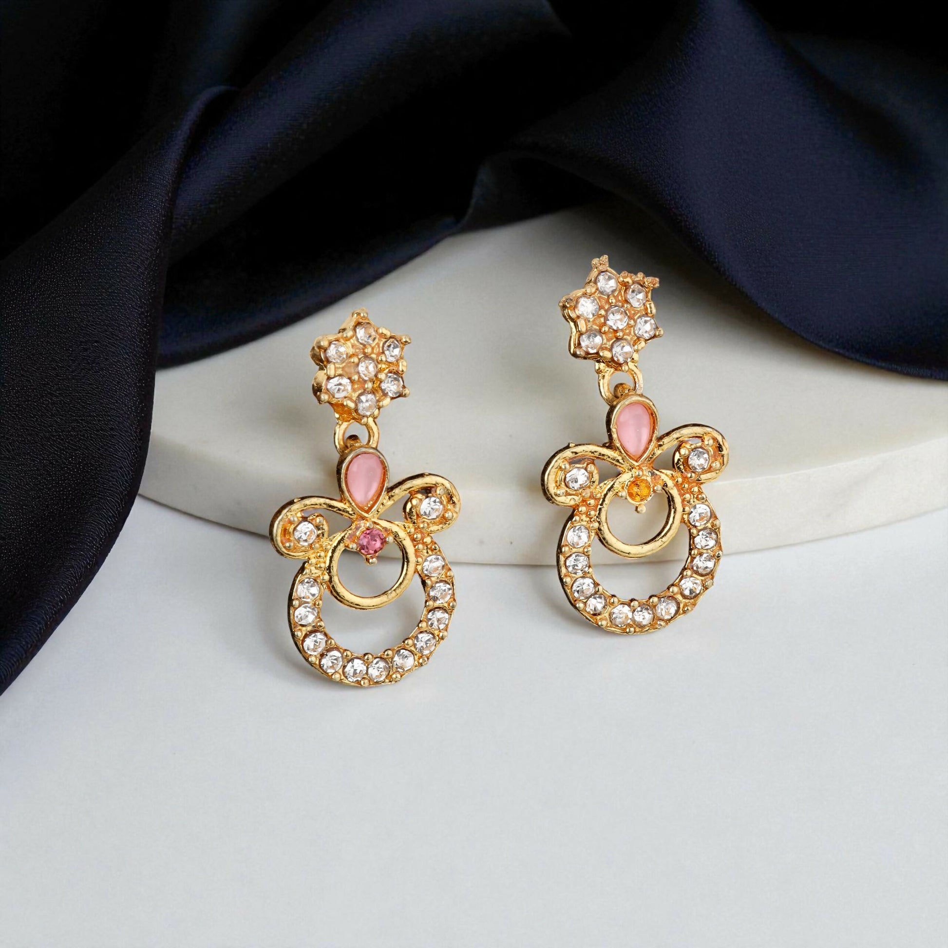 Gold-Toned AD & Emerald Vine Drop Necklace Set