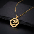 Sacred Gold-Tone Om Pendant Necklace with Floral Border and Sleek Chain for Unisex