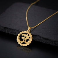 Sacred Gold-Tone Om Pendant Necklace with Floral Border and Sleek Chain for Unisex