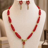 Red Beaded Necklace Set with Earrings for Women Elegant Jewellery Collection