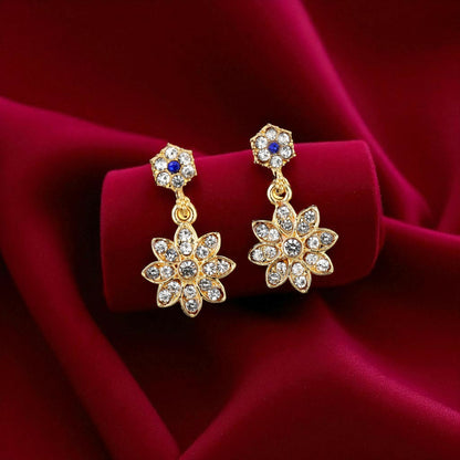 Diamond-Look Floral Choker Necklace Set with Blue Accents