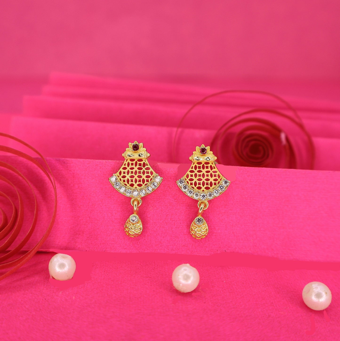 Gold Plated Jali Work & AD Stud Earrings for women and girls