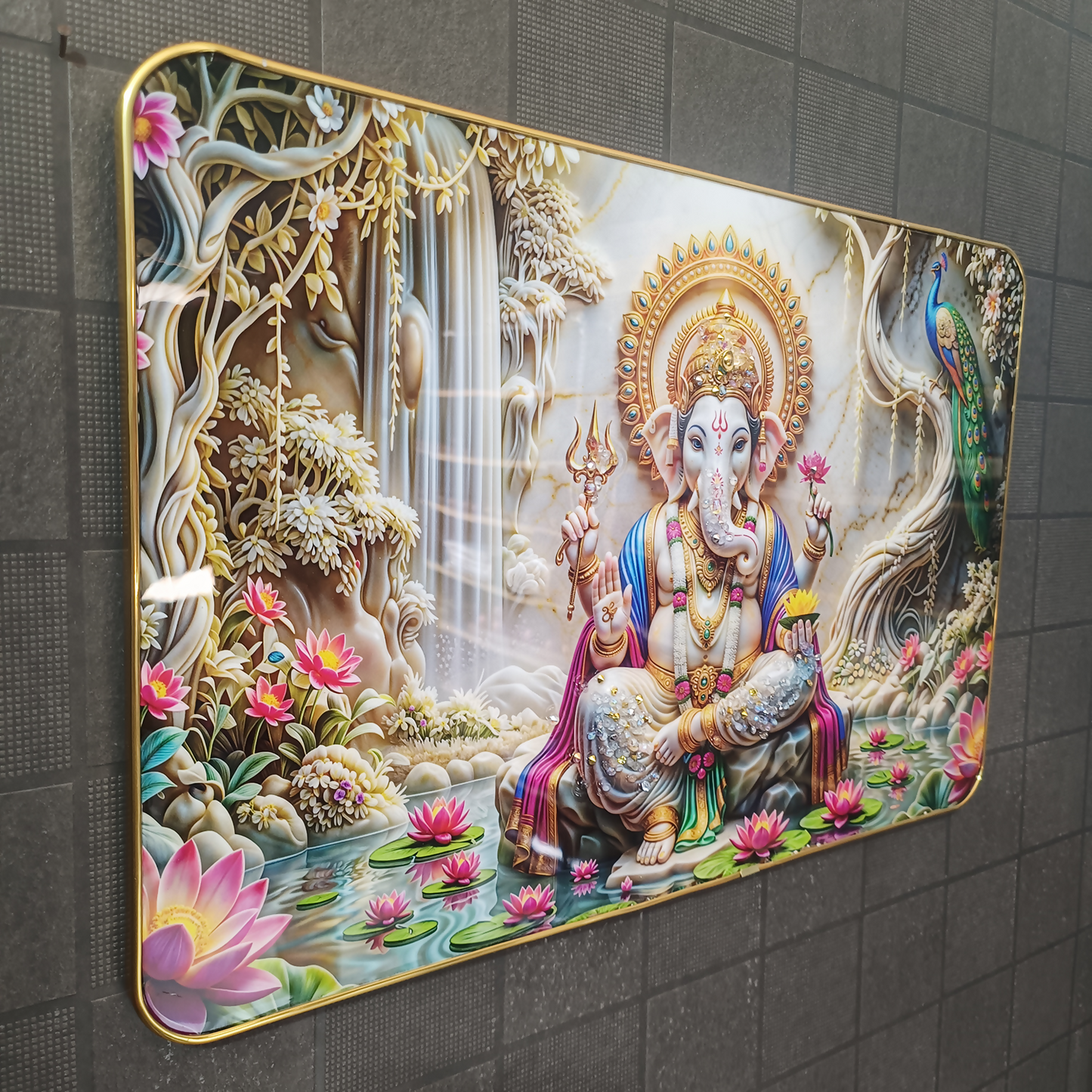 Premium Lord Ganesha Wall Art Frame | Luxury Golden Frame Home Decor