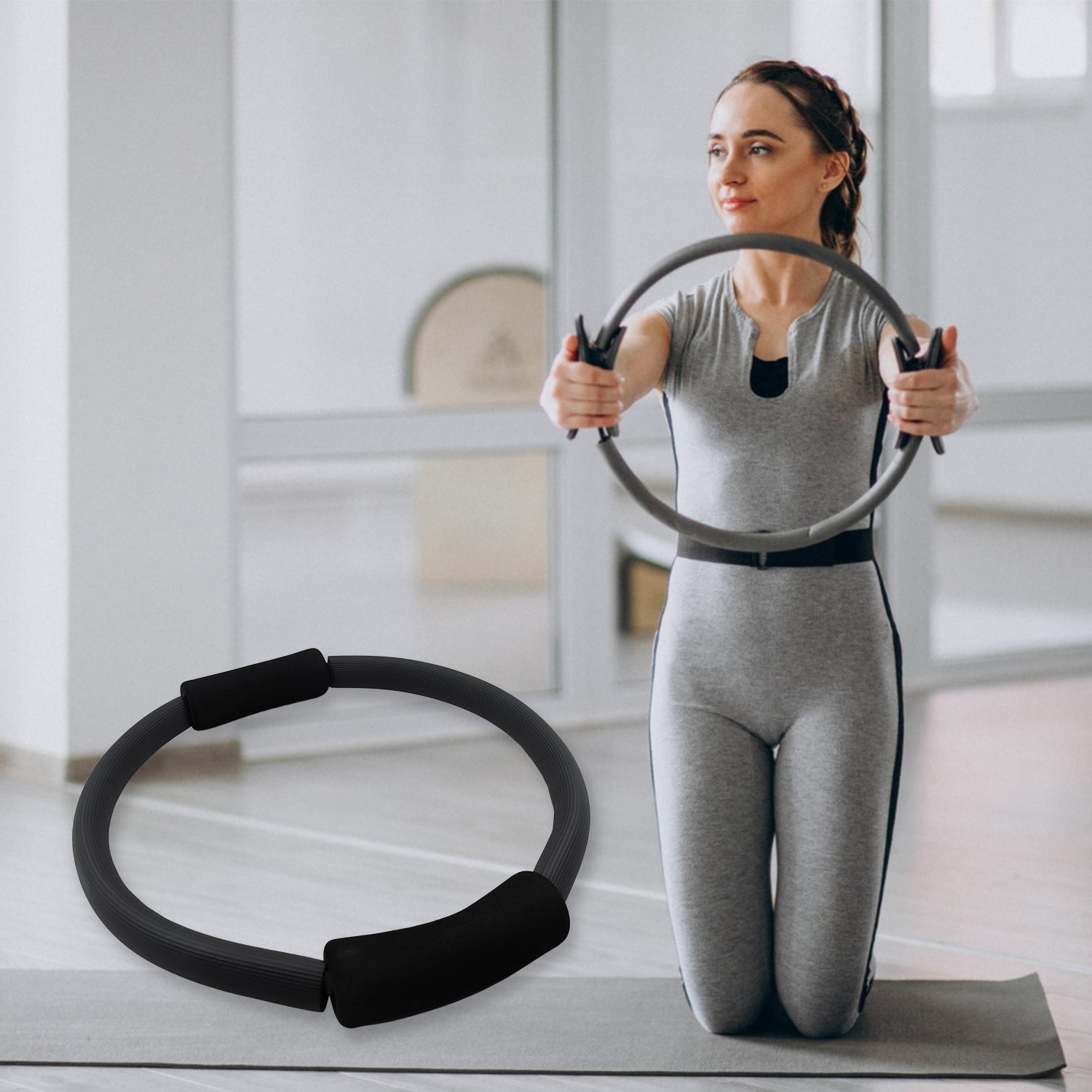 Yoga ring, fitness circle for home workouts, pilates and thigh exercises.