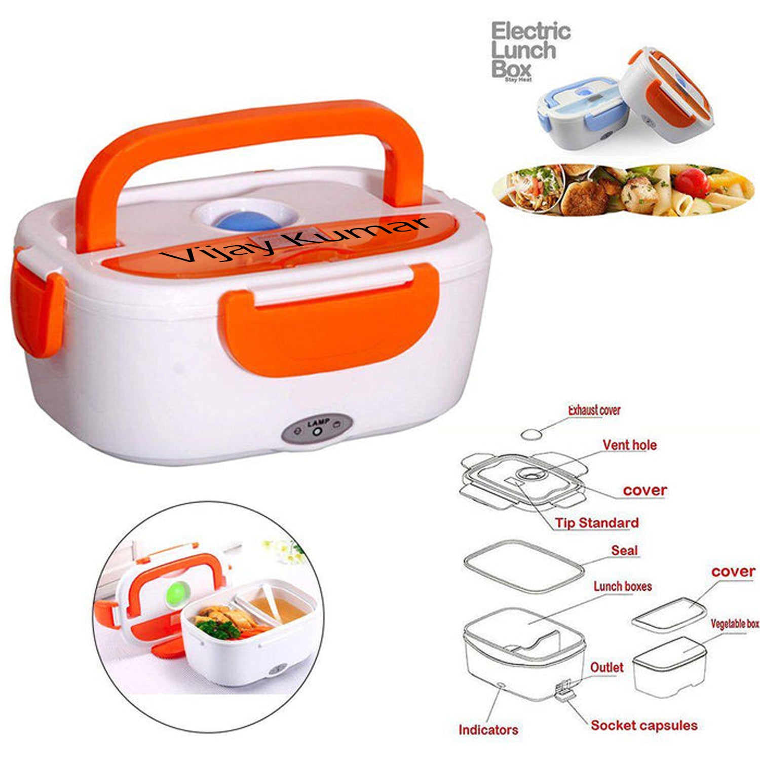 Electric lunch warmer box, portable and compact