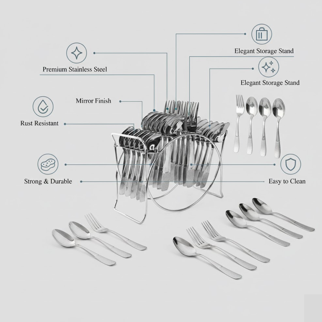 Stainless Steel Cutlery Set with Elegant Storage Stand (24 Pc)