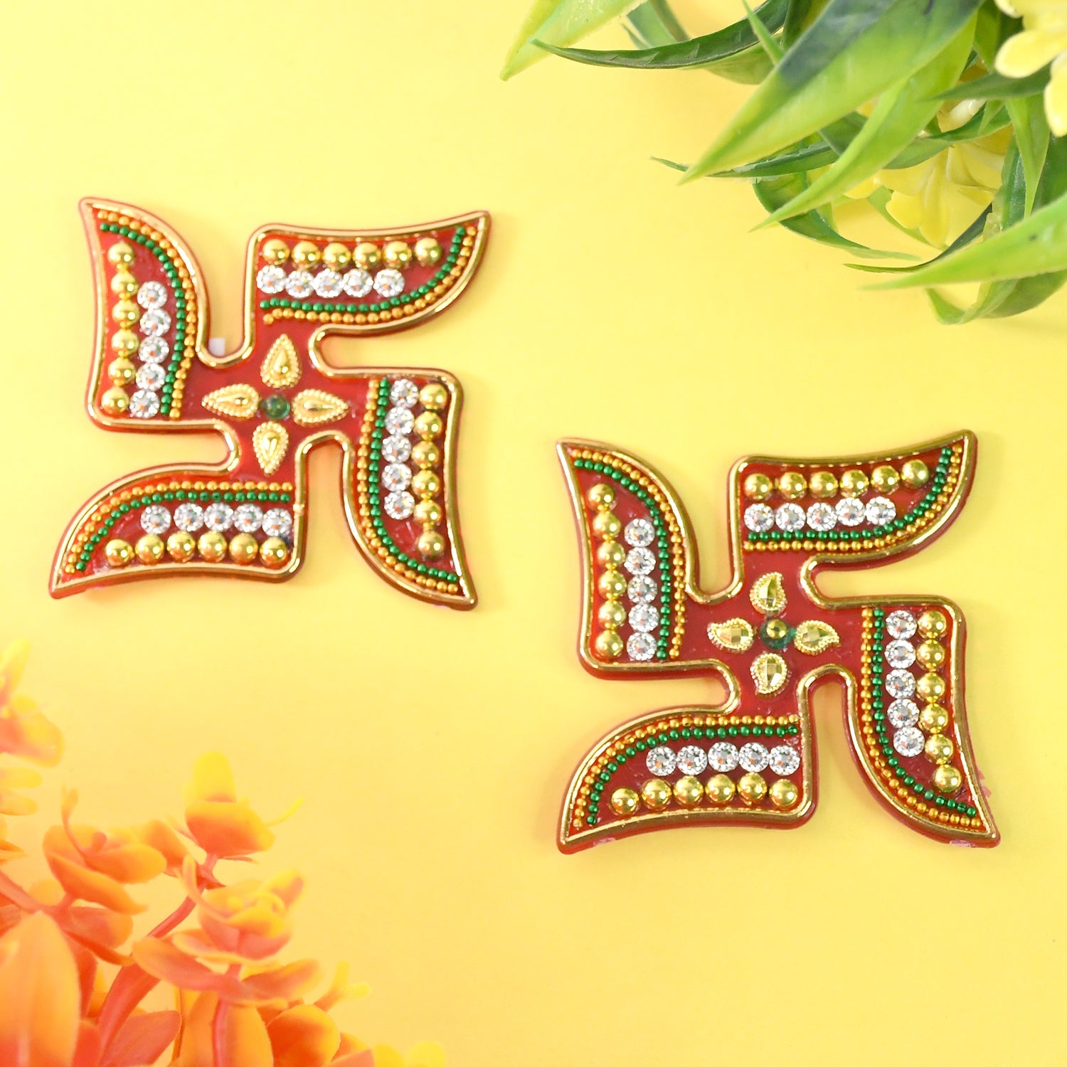 Swastik Decorative Sticker – Traditional Acrylic Pooja Décor Set