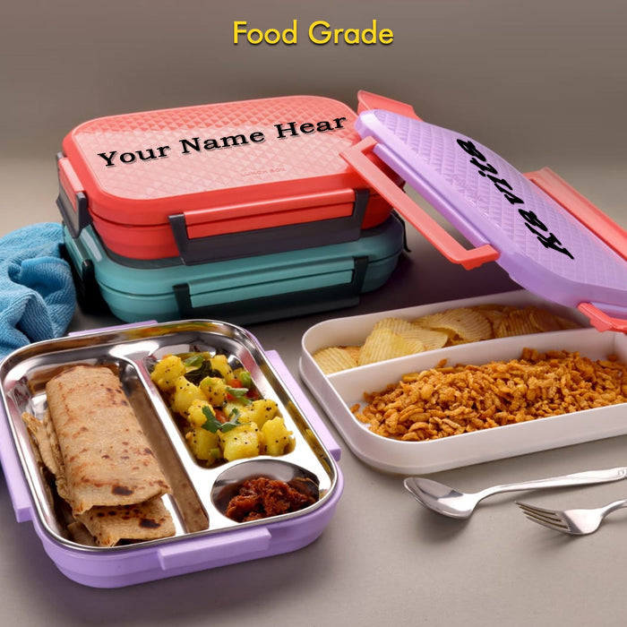 Customized Break Time Lunch Box Steel Plate Multi Compartment Lunch Box Carry To All Type lunch In Lunch Box & Premium Quality Lunch Box ideal For Office , School Kids & Travelling Ideal