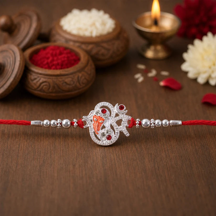 Premium Om Symbol Enamel Crystal Stone Beads Traditional Rakhi