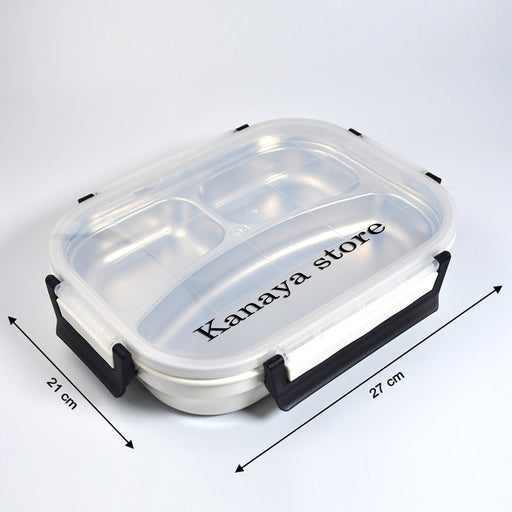 Lunch box with stainless steel interior and 3 compartments