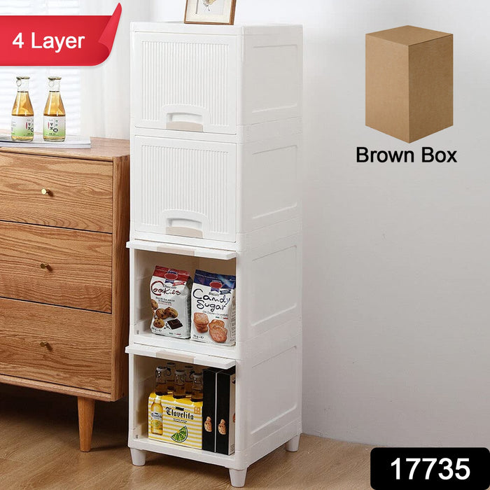 Multipurpose Storage Cabinet, Storage Solutions plastic drawers || Multi Layer Wardrobe Storage Drawers || Foldable Multipurpose Drawer Units For Kitchen, Bathroom, Bedroom, Cloth (4 Layer)