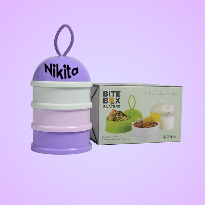 Customized 3 Layer Cute Portable Baby Food Milk Powder Storage Box Bottle Container Milk Powder Baby Food Container Bowl. (Purple)