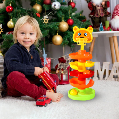 Colorful Bear Face Rolling Ball Drop Tower Toy Set
