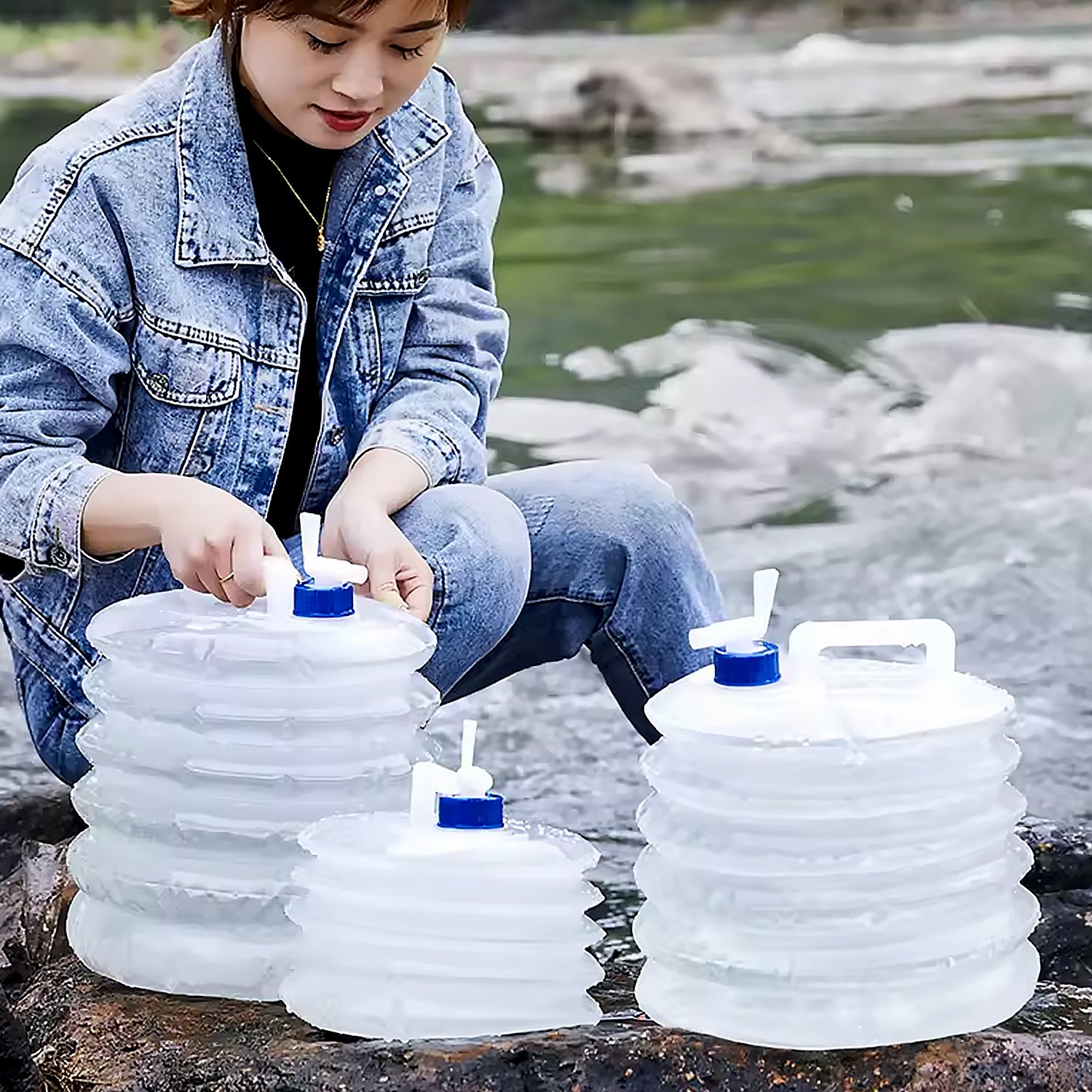 Outdoor Camping Collapsible Portable Water Container with Carry Handle Tap Valve Large Food Grade