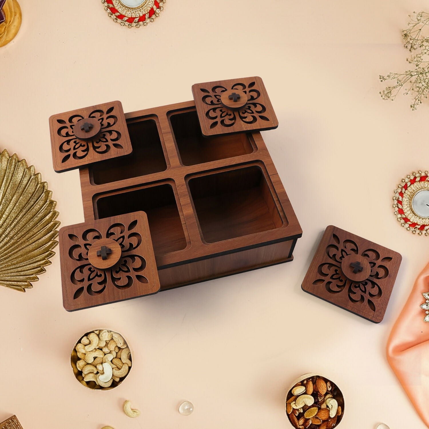 Premium Square Decorative Dry Fruit & Mukhwas Storage Box