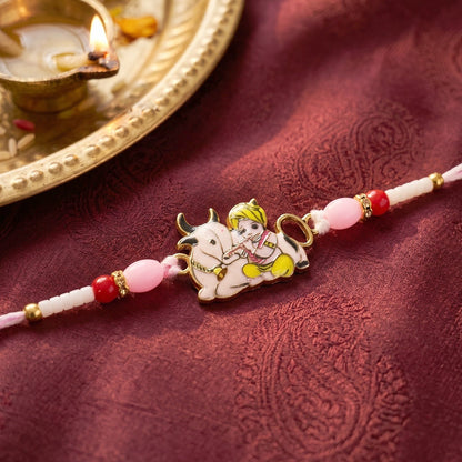 Krishna with Cow Designer Rakhi Traditional & Comfortable for Brother (5pcs)