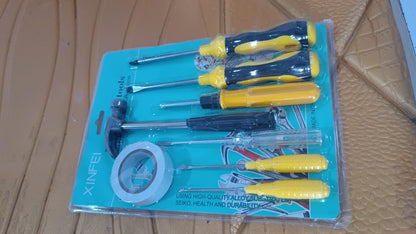 8 In 1 Hand Tool Kit, Steel And Plastic Hammer, Screwdriver & Tape