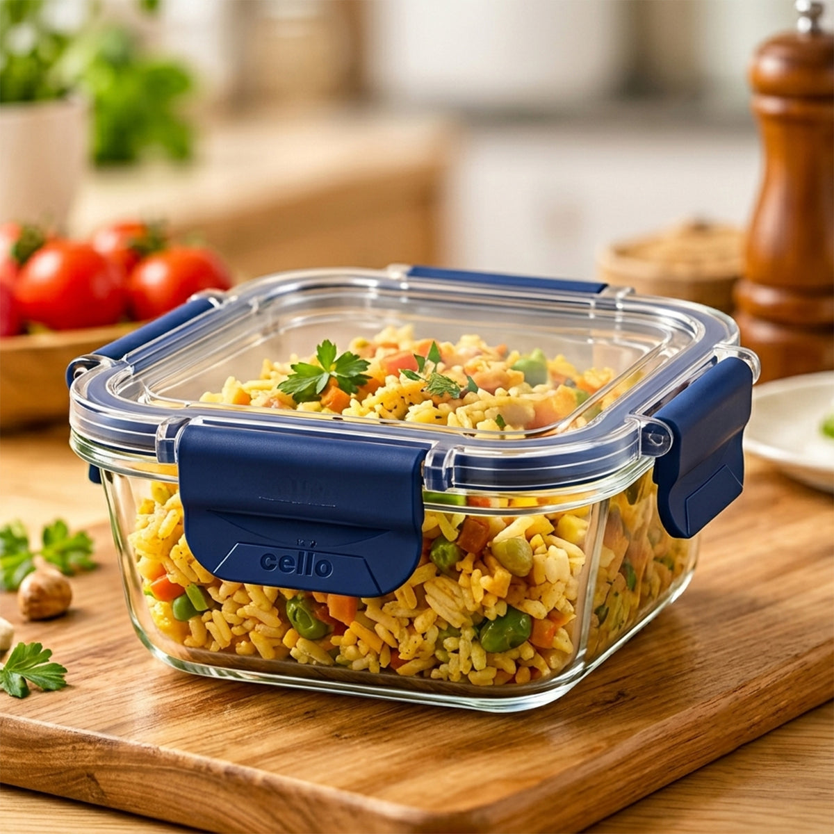 Cello 320ml Square Glass Food Storage Container with Smart Lock Lid (1 Pc, 320 ML)