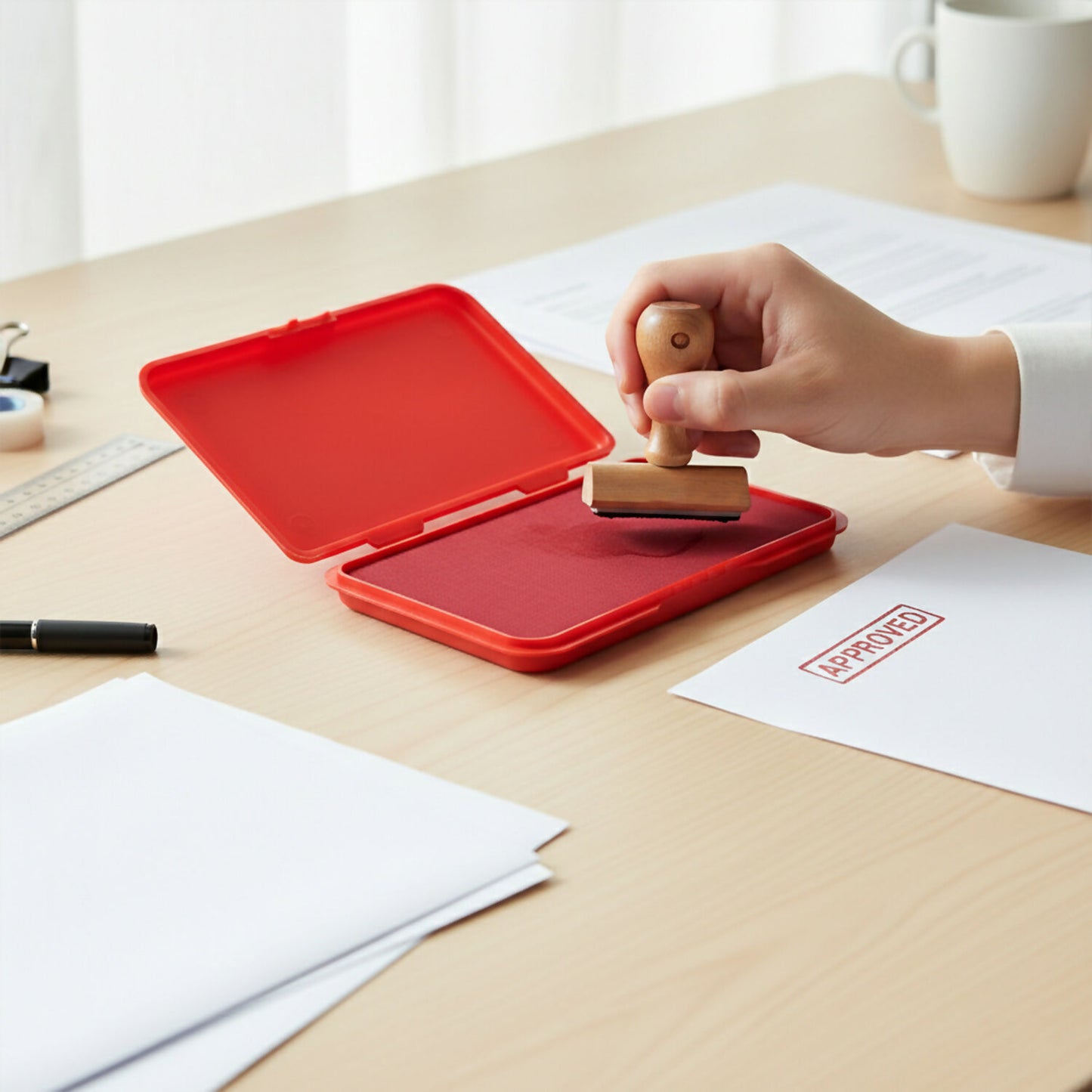 OfficeMate Red Stamp Pad – Microcellular Foam, Premium Fast-Dry Ink (155×95 mm)