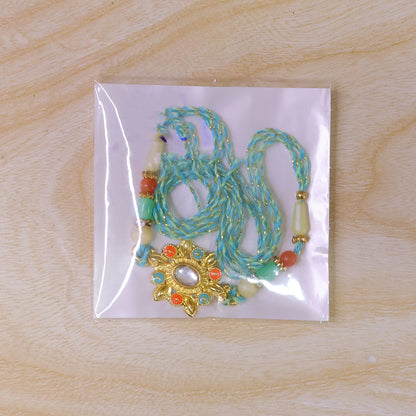 Sunflower Kundan Mirror Pendant Rakhi with Pastel Beads