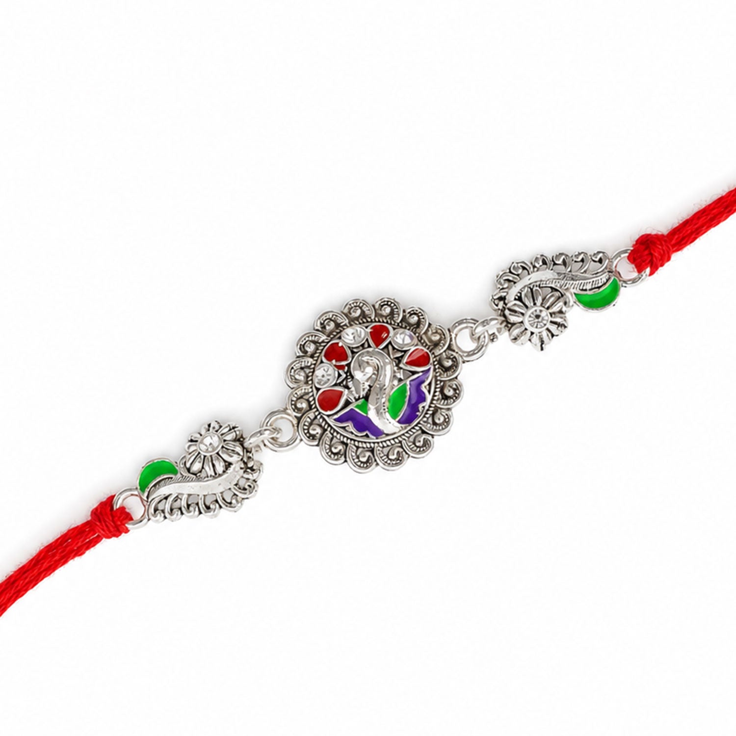 Festive Rakhi showcasing Petal Floral Medallion, pearl accents and bead line for Gift