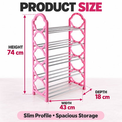 Shoe Storage Rack with Plastic Sides & Metal Rods for Home Entryway (5 Layer)
