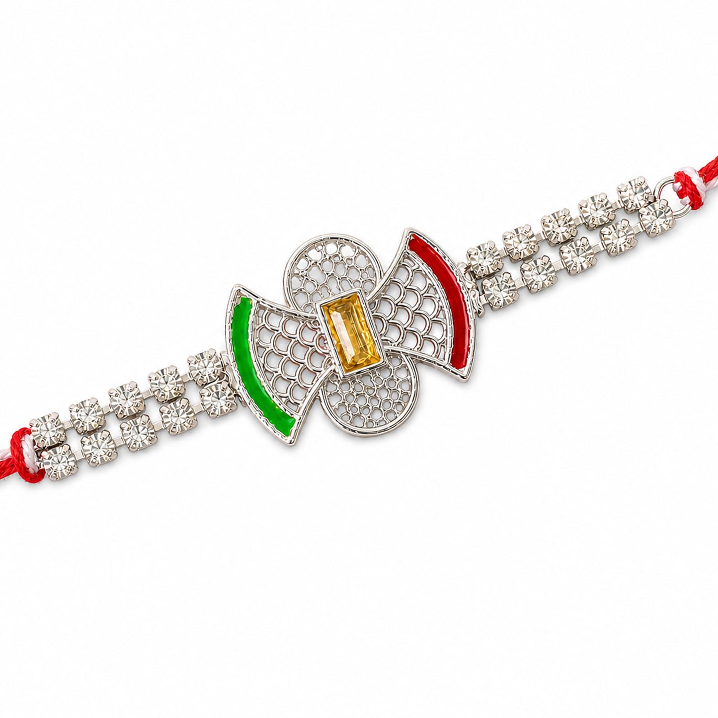 Elegant Rakhi with Butterfly Charm, color stones and wrist style for Festive Display