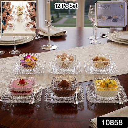 12 Pc Transparent Glassware Serving Plates and Bowls