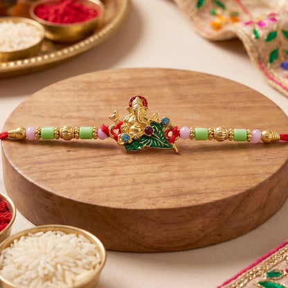 Lord Ganesha on Leaf Designer Rakhi