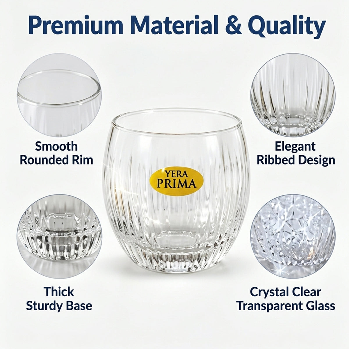 Yera Prima Naples Ribbed Glass Tumbler Set for Water and Juice (6 Pc)