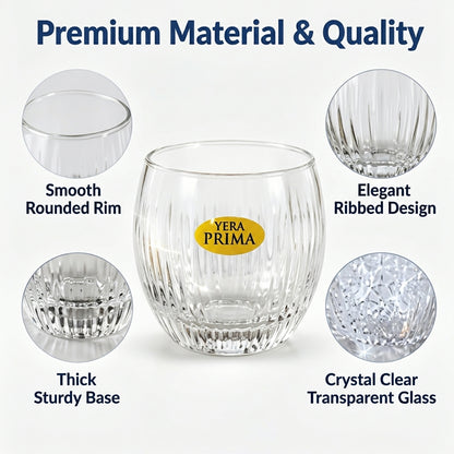 Yera Prima Naples Ribbed Glass Tumbler Set for Water and Juice (6 Pc)