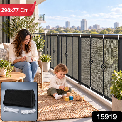 Balcony and Stair Railing Safety Net 298x77 Cm with Fastening Ties (1 Pc)