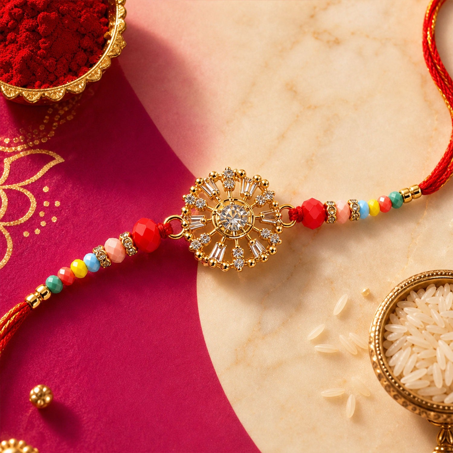 AD Sunflower Designer Rakhi for Brother – Multicolour Beads Pack of 4