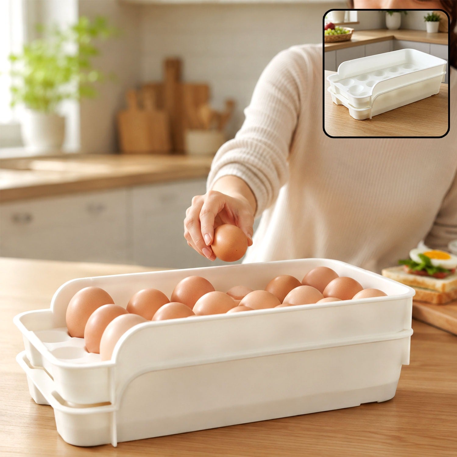 Egg Storage Tray – Space-Saving and Durable Refrigerator Organizer