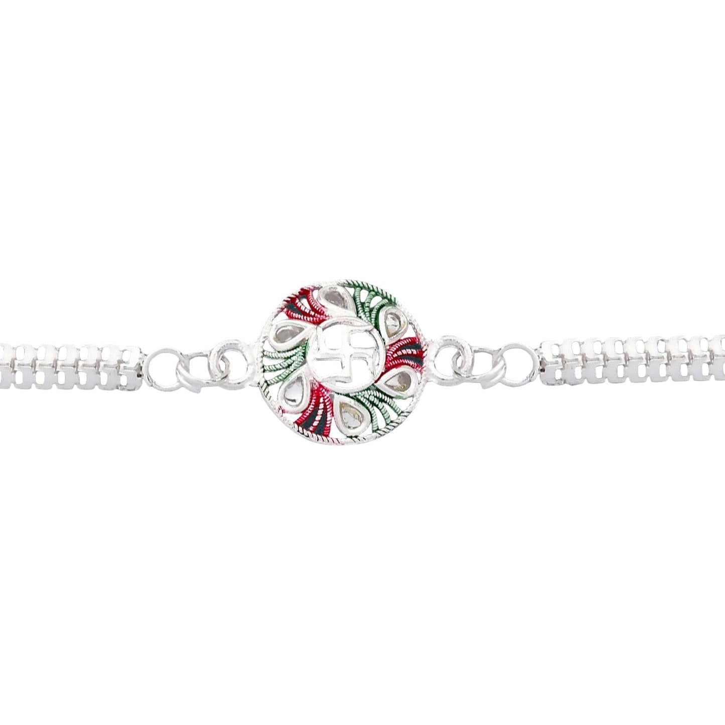 Buy Swastik Rakhi with Tricolor Enamel Silver Chain for Brother (5pcs)