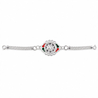 Silver Floral Rakhi Meenakari & Chain for Brothers (5pcs)