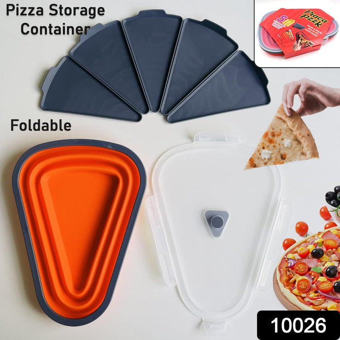 10026 Reusable Pizza Storage Containers with 5 Microwavable Serving Trays, Silicone Container Expandable & Adjustable for Packing Pizza at home / outdoor