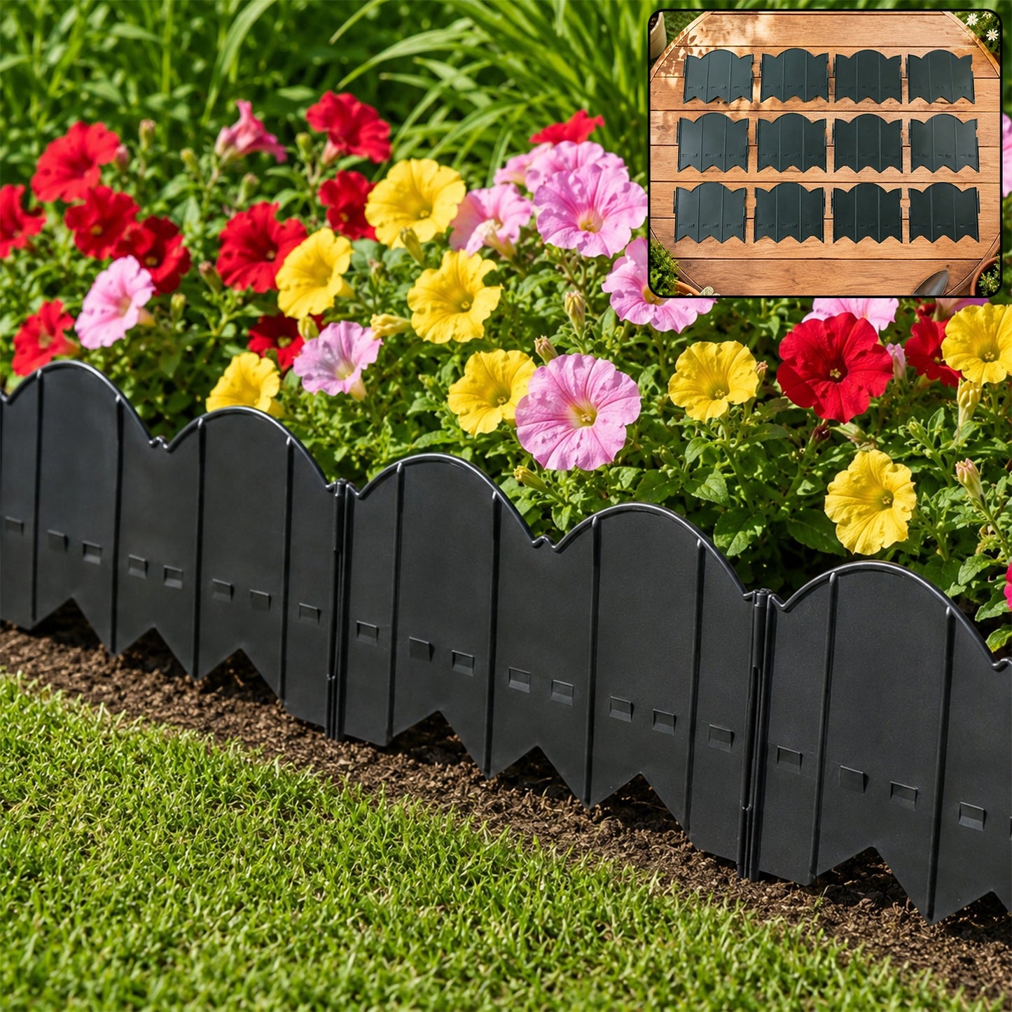 Garden Lawn Edging Border Set with Interlocking Panels (12 Pc)