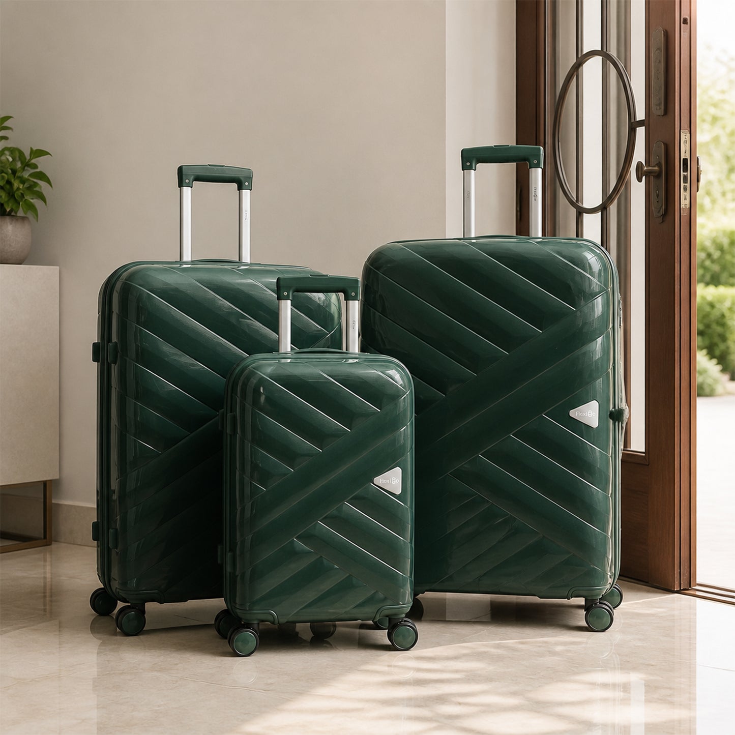 Green Premium Travel Trolley Suitcase with 360° Wheels, TSA Lock & Pull Handle