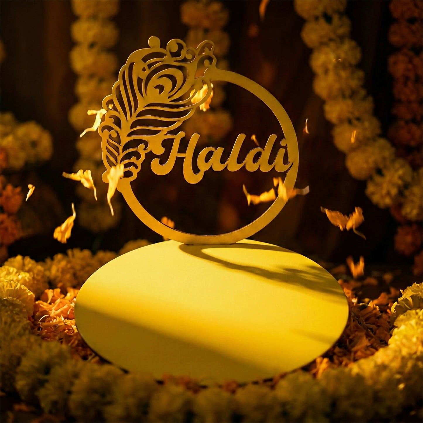 Haldi Ceremony Tabletop Sign with Peacock Motif | Elegant Wedding Decor Accent