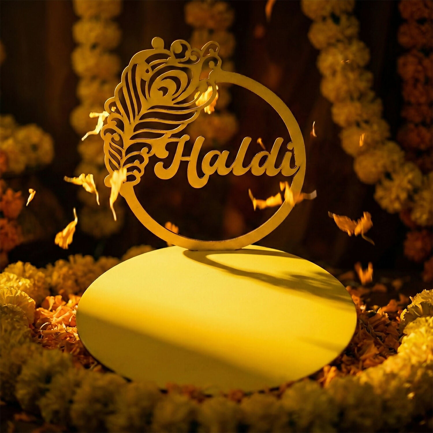 Haldi Ceremony Tabletop Sign with Peacock Motif | Elegant Wedding Decor Accent