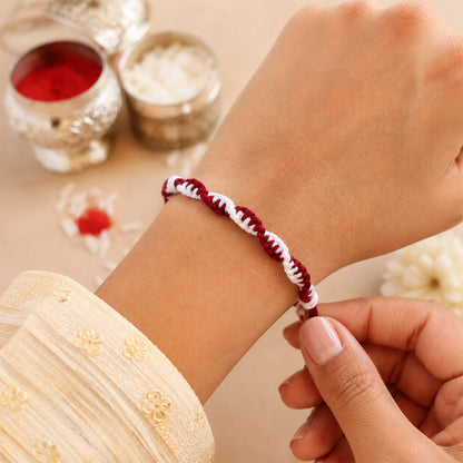 Maroon-White Twisted Cord Rakhi with Simple Beadless Design