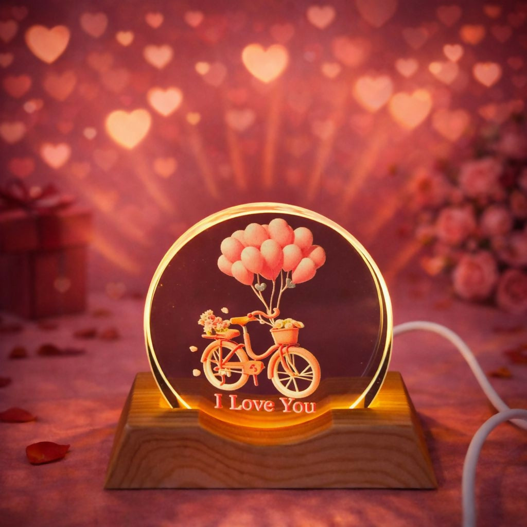 Romantic 3D Acrylic LED Night Lamp with Wooden Base for Bedroom & Gifting